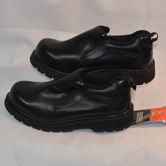 DAKOTA BLACK SLIP ON STEEL TOED Leather SHOES MENS SZ 8 NWT - Picture 1 of 7
